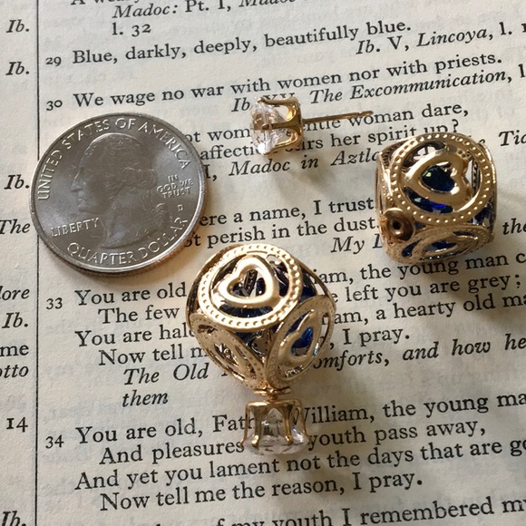 SALE - Gold & Blue Solitaire Earrings Square Backings NEW - Picture 5 of 6